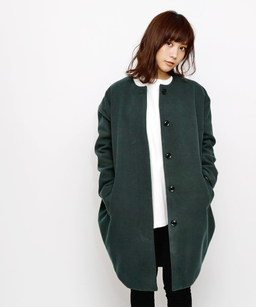 DETAILS（ディテールズ）の「DETAILS women/ノーカラーコクーンコート（ノーカラージャケット・レディース・キャメル/ブラック/ネイビー/グリーン/グレー/バーガンディー・FREE）」の4枚目の写真