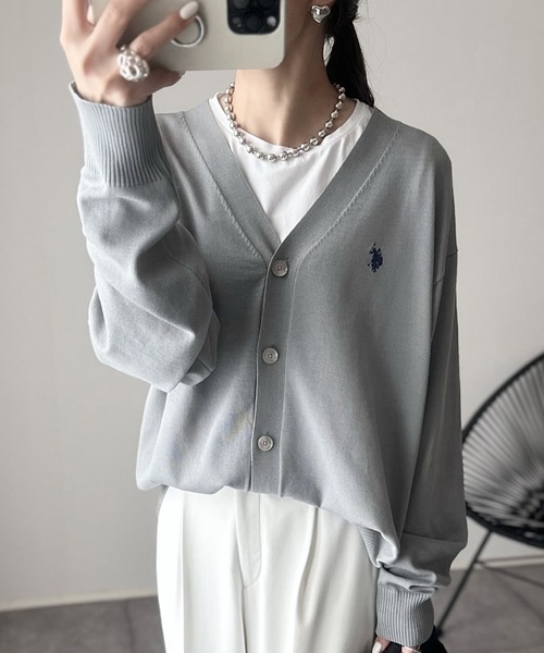 U.S. POLO ASSN.(ユーエスポロアッスン)の「U.S.POLO ASSN. オーバーサイズ Vネックカーディガン(カーディガン/ボレロ・レディース・ベージュ/ネイビー/ライラック/グレー/ライトピンク・M/L)」の14枚目の写真