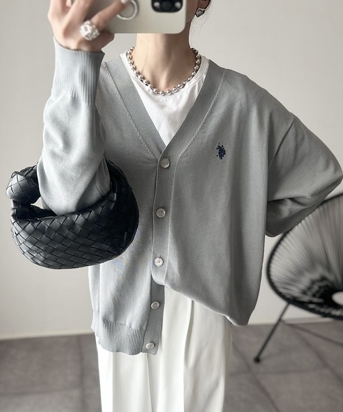 U.S. POLO ASSN.(ユーエスポロアッスン)の「U.S.POLO ASSN. オーバーサイズ Vネックカーディガン(カーディガン/ボレロ・レディース・ベージュ/ネイビー/ライラック/グレー/ライトピンク・M/L)」の20枚目の写真