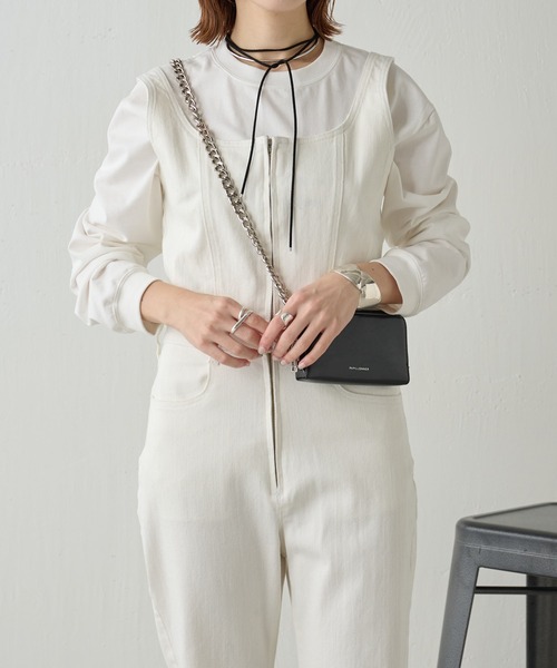 COLLAGE GALLARDAGALANTE（コラージュガリャルダガランテ）の「【OT】デニムイージーオーバーオール/Q.anos（サロペット/オーバーオール・レディース・ホワイト/ブラック・FREE）」の10枚目の写真