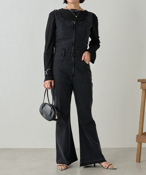 COLLAGE GALLARDAGALANTE（コラージュガリャルダガランテ）の「【OT】デニムイージーオーバーオール/Q.anos（サロペット/オーバーオール・レディース・ホワイト/ブラック・FREE）」の16枚目の写真