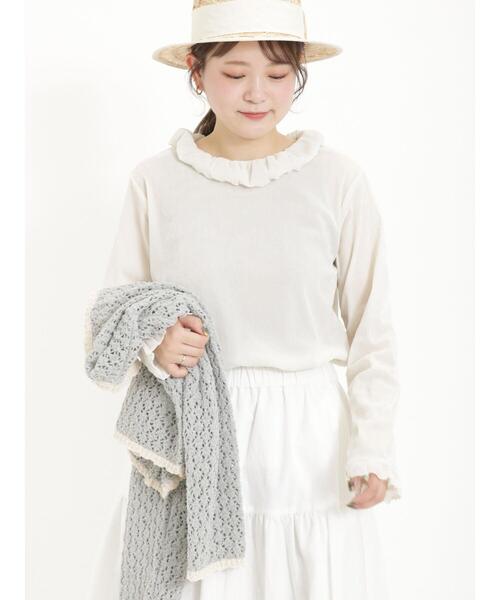 Samansa Mos2（サマンサ モスモス）の「ベロアチュールフリル襟カットソー（Tシャツ/カットソー・レディース・ベージュ/オフホワイト/ブラック・F）」の2枚目の写真