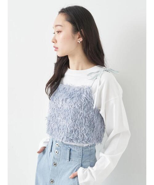 earth music&ecology（アースミュージックアンドエコロジー）の「肩リボンフェザービスチェ（ベスト・レディース・アイボリー/ライトグレー/ブルー・FREE）」の7枚目の写真