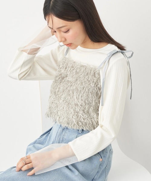 earth music&ecology（アースミュージックアンドエコロジー）の「肩リボンフェザービスチェ（ベスト・レディース・アイボリー/ライトグレー/ブルー・FREE）」の3枚目の写真