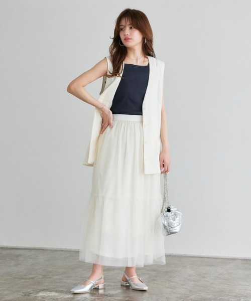 Pierrot（ピエロ）の「【ブラ紐隠し】リブタンクトップ スクエアネック（タンクトップ・レディース・オフホワイト/ブラック/グレー系その他/ネイビー/サンドベージュ・M/L）」の18枚目の写真