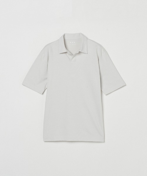 three dots(スリードッツ)の「パウダリーコットン スキッパーポロ(ポロシャツ・メンズ・ダークグリーン/ライトグレー・MEDIUM/LARGE/SMALL)」の2枚目の写真