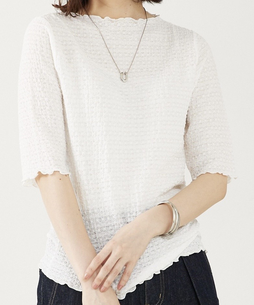 abahouse mavie（アバハウスマヴィ）の「シャーリング5分袖プルオーバー（Tシャツ/カットソー・レディース・カーキ/ホワイト/ブラック・フリー）」の2枚目の写真