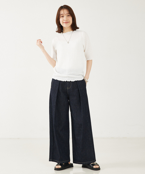 abahouse mavie（アバハウスマヴィ）の「シャーリング5分袖プルオーバー（Tシャツ/カットソー・レディース・カーキ/ホワイト/ブラック・フリー）」の4枚目の写真