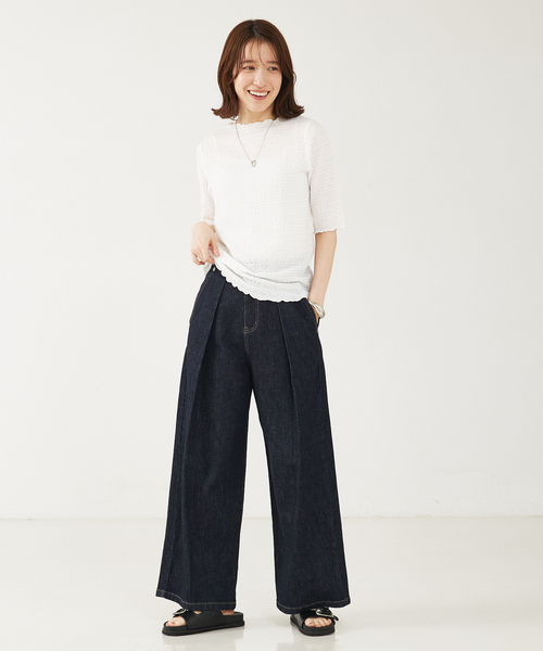 abahouse mavie（アバハウスマヴィ）の「シャーリング5分袖プルオーバー（Tシャツ/カットソー・レディース・カーキ/ホワイト/ブラック・フリー）」の5枚目の写真