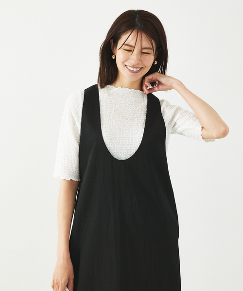 abahouse mavie（アバハウスマヴィ）の「シャーリング5分袖プルオーバー（Tシャツ/カットソー・レディース・カーキ/ホワイト/ブラック・フリー）」の7枚目の写真