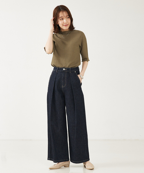 abahouse mavie（アバハウスマヴィ）の「シャーリング5分袖プルオーバー（Tシャツ/カットソー・レディース・カーキ/ホワイト/ブラック・フリー）」の10枚目の写真