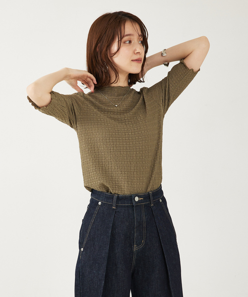 abahouse mavie（アバハウスマヴィ）の「シャーリング5分袖プルオーバー（Tシャツ/カットソー・レディース・カーキ/ホワイト/ブラック・フリー）」の11枚目の写真