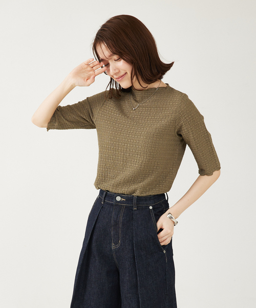 abahouse mavie（アバハウスマヴィ）の「シャーリング5分袖プルオーバー（Tシャツ/カットソー・レディース・カーキ/ホワイト/ブラック・フリー）」の12枚目の写真