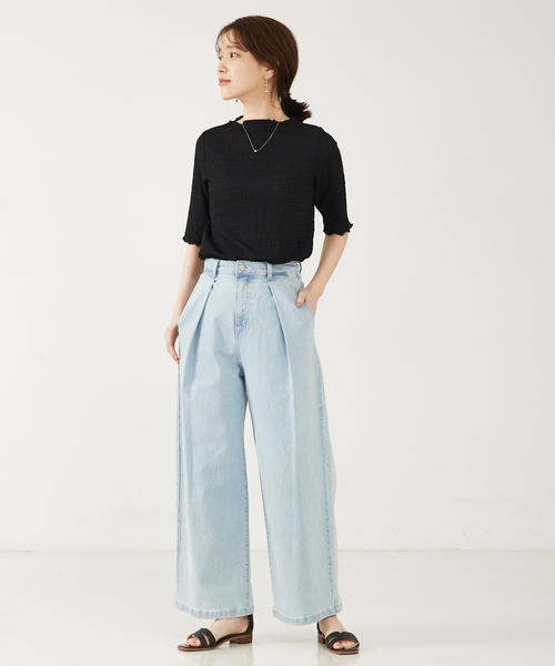 abahouse mavie（アバハウスマヴィ）の「シャーリング5分袖プルオーバー（Tシャツ/カットソー・レディース・カーキ/ホワイト/ブラック・フリー）」の14枚目の写真