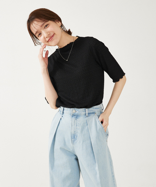 abahouse mavie（アバハウスマヴィ）の「シャーリング5分袖プルオーバー（Tシャツ/カットソー・レディース・カーキ/ホワイト/ブラック・フリー）」の16枚目の写真