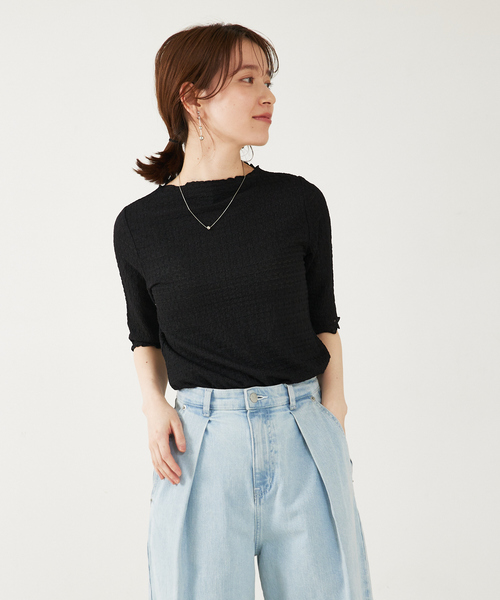 abahouse mavie（アバハウスマヴィ）の「シャーリング5分袖プルオーバー（Tシャツ/カットソー・レディース・カーキ/ホワイト/ブラック・フリー）」の17枚目の写真