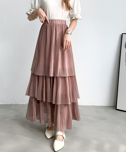 emi+(エミプラス)の「ティアードプリーツフリルスカート(スカート・レディース・グレー/ホワイト/ブラック/ピンクベージュ・L/M/S)」の7枚目の写真