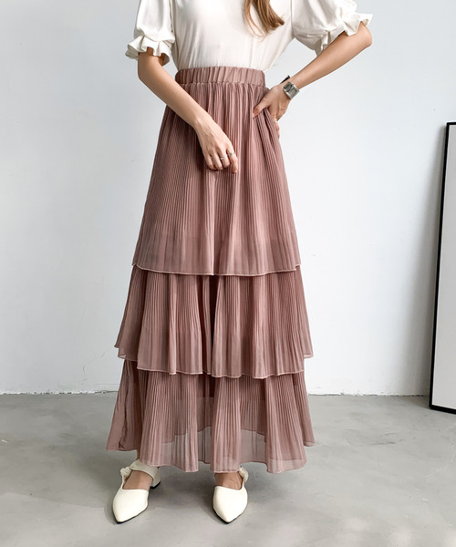 emi+(エミプラス)の「ティアードプリーツフリルスカート(スカート・レディース・グレー/ホワイト/ブラック/ピンクベージュ・L/M/S)」の8枚目の写真