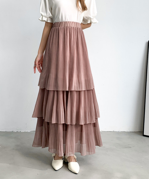 emi+(エミプラス)の「ティアードプリーツフリルスカート(スカート・レディース・グレー/ホワイト/ブラック/ピンクベージュ・L/M/S)」の9枚目の写真