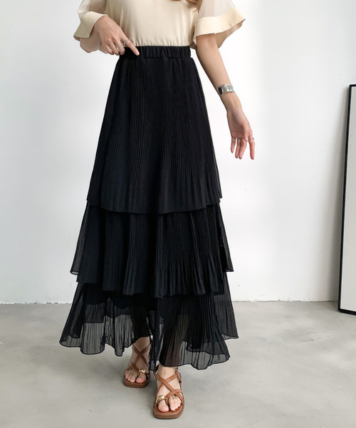 emi+(エミプラス)の「ティアードプリーツフリルスカート(スカート・レディース・グレー/ホワイト/ブラック/ピンクベージュ・L/M/S)」の13枚目の写真