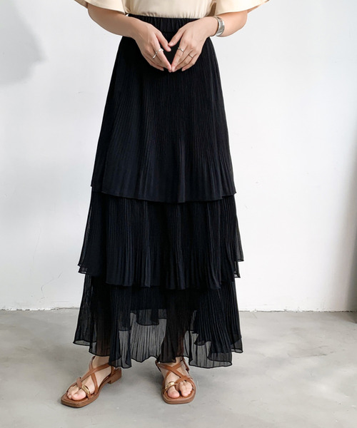 emi+(エミプラス)の「ティアードプリーツフリルスカート(スカート・レディース・グレー/ホワイト/ブラック/ピンクベージュ・L/M/S)」の16枚目の写真