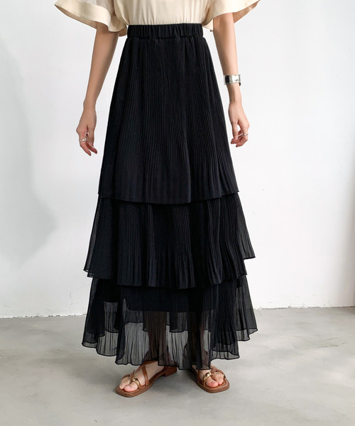 emi+(エミプラス)の「ティアードプリーツフリルスカート(スカート・レディース・グレー/ホワイト/ブラック/ピンクベージュ・L/M/S)」の17枚目の写真