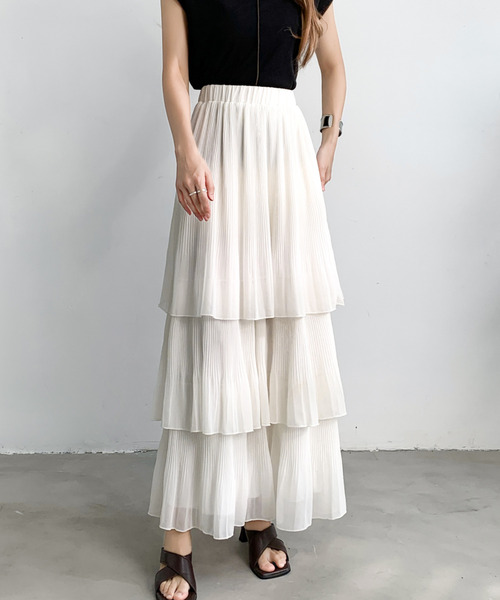 emi+(エミプラス)の「ティアードプリーツフリルスカート(スカート・レディース・グレー/ホワイト/ブラック/ピンクベージュ・L/M/S)」の19枚目の写真