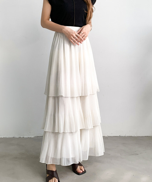 emi+(エミプラス)の「ティアードプリーツフリルスカート(スカート・レディース・グレー/ホワイト/ブラック/ピンクベージュ・L/M/S)」の20枚目の写真