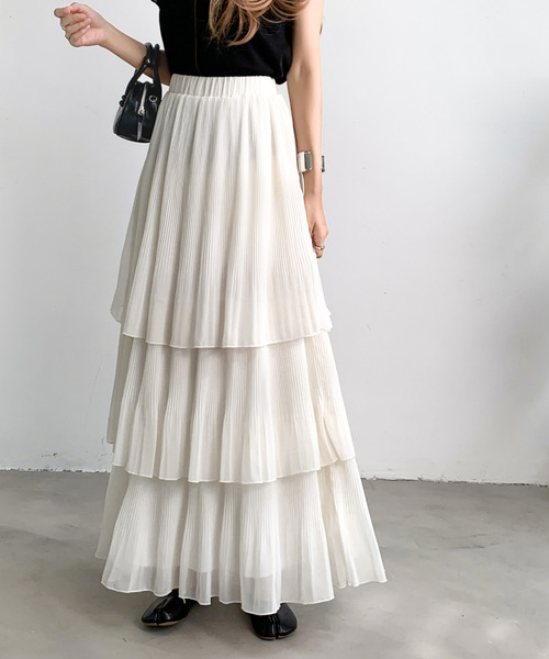 emi+(エミプラス)の「ティアードプリーツフリルスカート(スカート・レディース・グレー/ホワイト/ブラック/ピンクベージュ・L/M/S)」の21枚目の写真