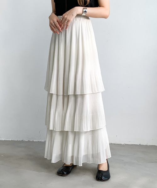 emi+(エミプラス)の「ティアードプリーツフリルスカート(スカート・レディース・グレー/ホワイト/ブラック/ピンクベージュ・L/M/S)」の22枚目の写真