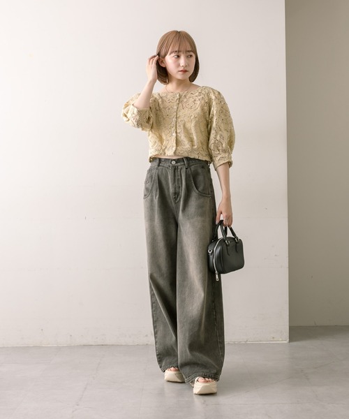 mline（エムライン）の「【サイズ展開あり】[mline]刺繍タックワイドデニム（デニムパンツ・レディース・ブラック/ブルー/ベージュ・1/2）」の9枚目の写真