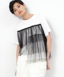 ◆チュールドッキングTシャツ【洗濯機洗い可】