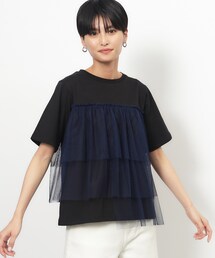 ◆チュールドッキングTシャツ【洗濯機洗い可】