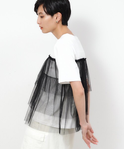 OPAQUE.CLIP(オペークドットクリップ)の「◆チュールドッキングTシャツ【洗濯機洗い可】(Tシャツ/カットソー・レディース・チャコール/ブラック系4/ホワイト系5・40/38/36)」の18枚目の写真