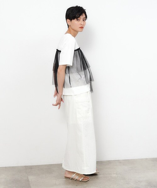 OPAQUE.CLIP(オペークドットクリップ)の「◆チュールドッキングTシャツ【洗濯機洗い可】(Tシャツ/カットソー・レディース・チャコール/ブラック系4/ホワイト系5・40/38/36)」の19枚目の写真