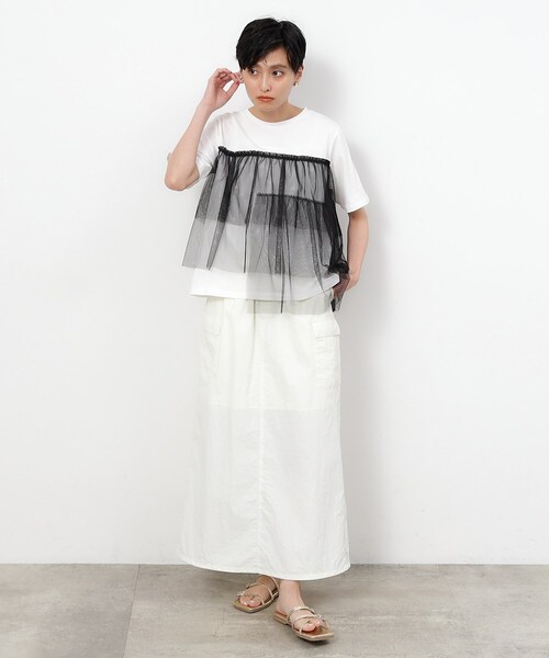 OPAQUE.CLIP(オペークドットクリップ)の「◆チュールドッキングTシャツ【洗濯機洗い可】(Tシャツ/カットソー・レディース・チャコール/ブラック系4/ホワイト系5・40/38/36)」の20枚目の写真