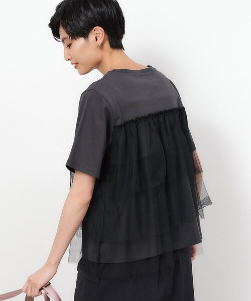 OPAQUE.CLIP(オペークドットクリップ)の「◆チュールドッキングTシャツ【洗濯機洗い可】(Tシャツ/カットソー・レディース・チャコール/ブラック系4/ホワイト系5・40/38/36)」の12枚目の写真