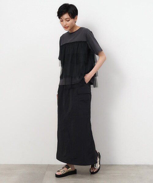 OPAQUE.CLIP(オペークドットクリップ)の「◆チュールドッキングTシャツ【洗濯機洗い可】(Tシャツ/カットソー・レディース・チャコール/ブラック系4/ホワイト系5・40/38/36)」の13枚目の写真