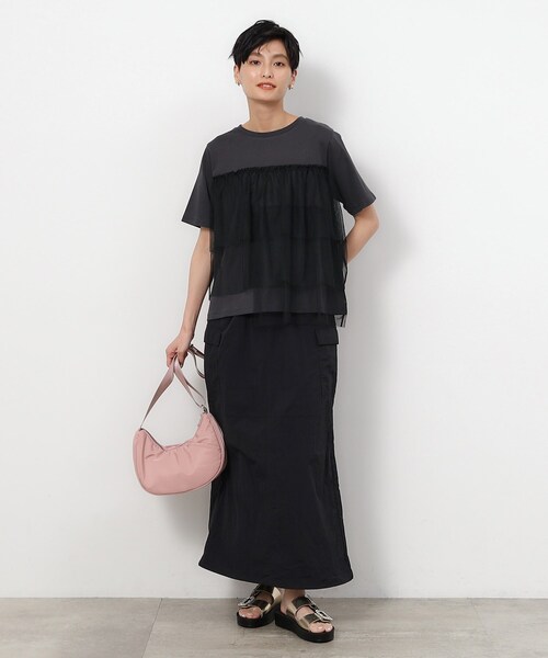 OPAQUE.CLIP(オペークドットクリップ)の「◆チュールドッキングTシャツ【洗濯機洗い可】(Tシャツ/カットソー・レディース・チャコール/ブラック系4/ホワイト系5・40/38/36)」の14枚目の写真