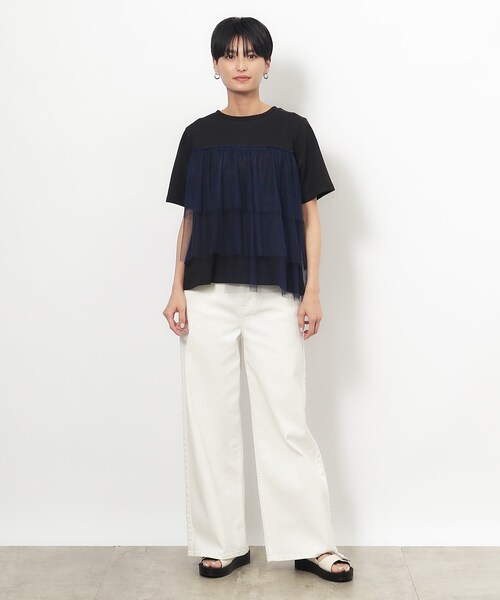 OPAQUE.CLIP(オペークドットクリップ)の「◆チュールドッキングTシャツ【洗濯機洗い可】(Tシャツ/カットソー・レディース・チャコール/ブラック系4/ホワイト系5・40/38/36)」の17枚目の写真
