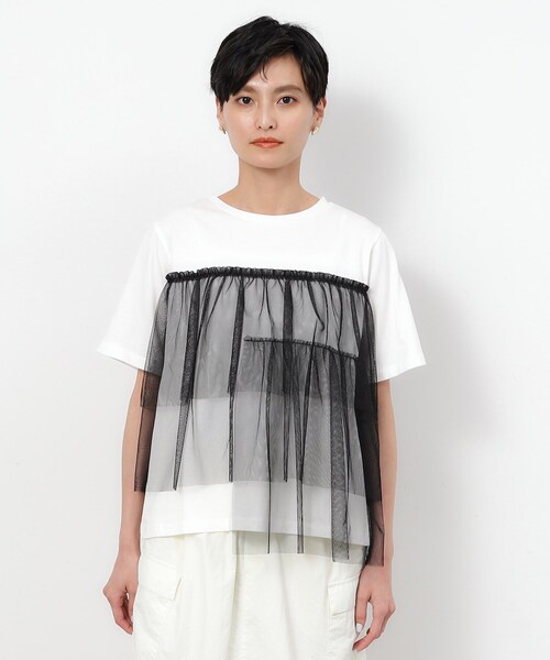 OPAQUE.CLIP(オペークドットクリップ)の「◆チュールドッキングTシャツ【洗濯機洗い可】(Tシャツ/カットソー・レディース・チャコール/ブラック系4/ホワイト系5・40/38/36)」の8枚目の写真