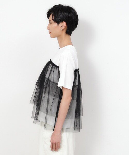 OPAQUE.CLIP(オペークドットクリップ)の「◆チュールドッキングTシャツ【洗濯機洗い可】(Tシャツ/カットソー・レディース・チャコール/ブラック系4/ホワイト系5・40/38/36)」の9枚目の写真