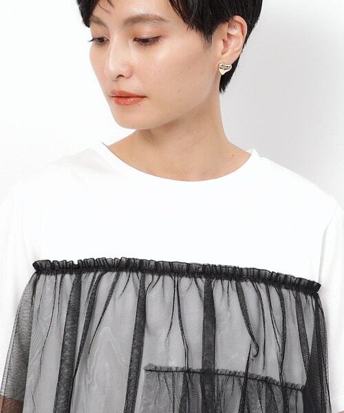 OPAQUE.CLIP(オペークドットクリップ)の「◆チュールドッキングTシャツ【洗濯機洗い可】(Tシャツ/カットソー・レディース・チャコール/ブラック系4/ホワイト系5・40/38/36)」の11枚目の写真