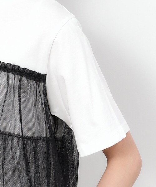 OPAQUE.CLIP(オペークドットクリップ)の「◆チュールドッキングTシャツ【洗濯機洗い可】(Tシャツ/カットソー・レディース・チャコール/ブラック系4/ホワイト系5・40/38/36)」の4枚目の写真