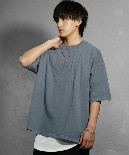 MinoriTY】オーバーサイズピグメント花柄刺繍半袖Tシャツ メンズ