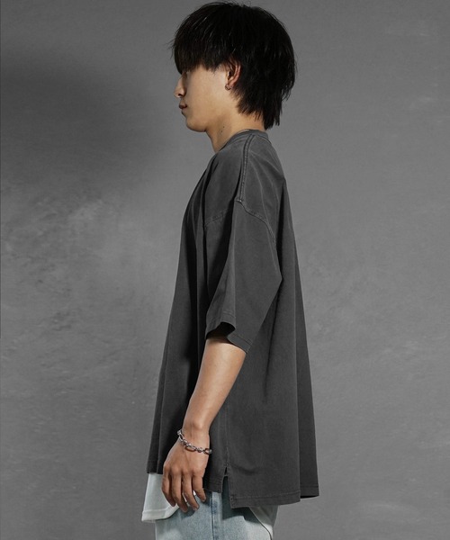 MinoriTY】オーバーサイズピグメント花柄刺繍半袖Tシャツ メンズ