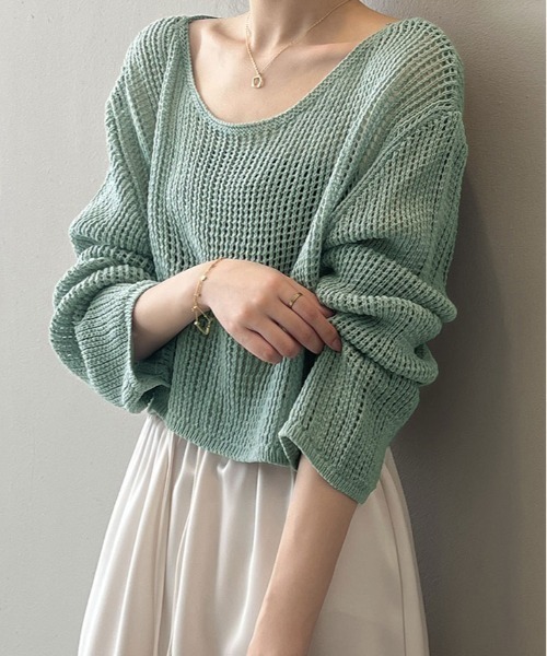 ❤️25新作 新品♡ maje グリーンニットトップス♡　301 セール】ショート丈 クロシェ編み ニット（ニット/セーター