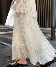 クリンクルプリーツチュールロングスカート
