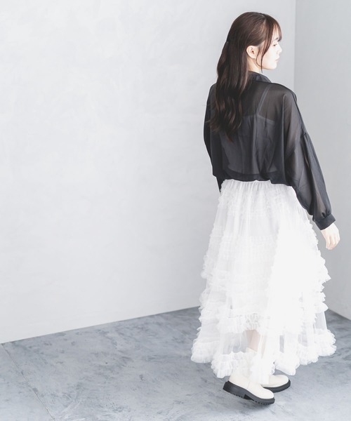 madrepadre(マドレパドレ)の「チュール ティアード フリル ワイドスカート(スカート・レディース・ブラック/ホワイト・FREE)」の8枚目の写真