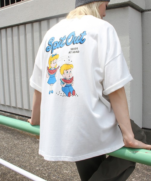 SpRay(スプレイ)の「スイカキッズBIG Tシャツ(Tシャツ/カットソー・レディース・オフホワイト/ブルー/スミクロ/イエロー・FREE)」の1枚目の写真